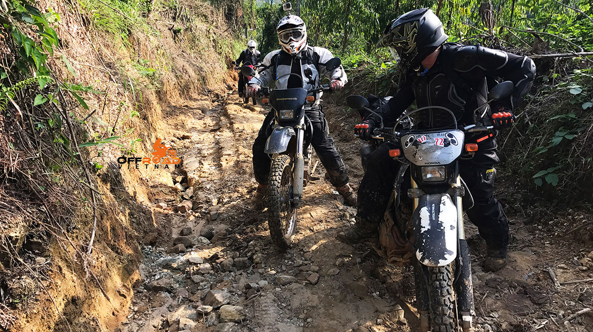 Great North Loop Of Vietnam By Motorcycle: Dirt biking through North Vietnam. Back road near Mai Chau and Thung Man.